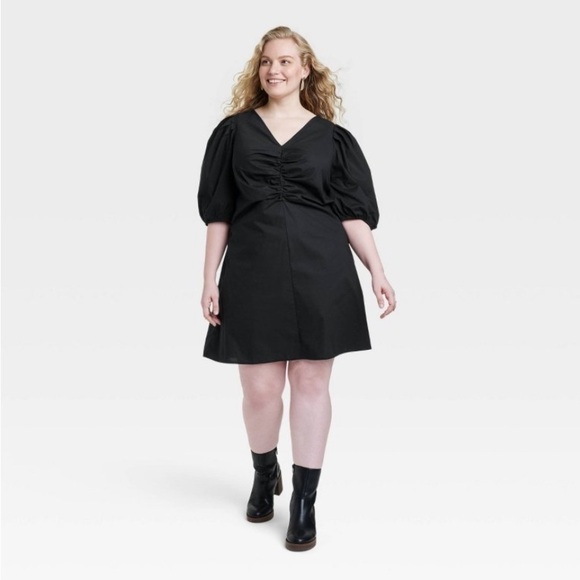 Women's Elbow Puff Sleeve Ruched Mini
Dress - Universal Thread™ Black 18 - Picture 1 of 5